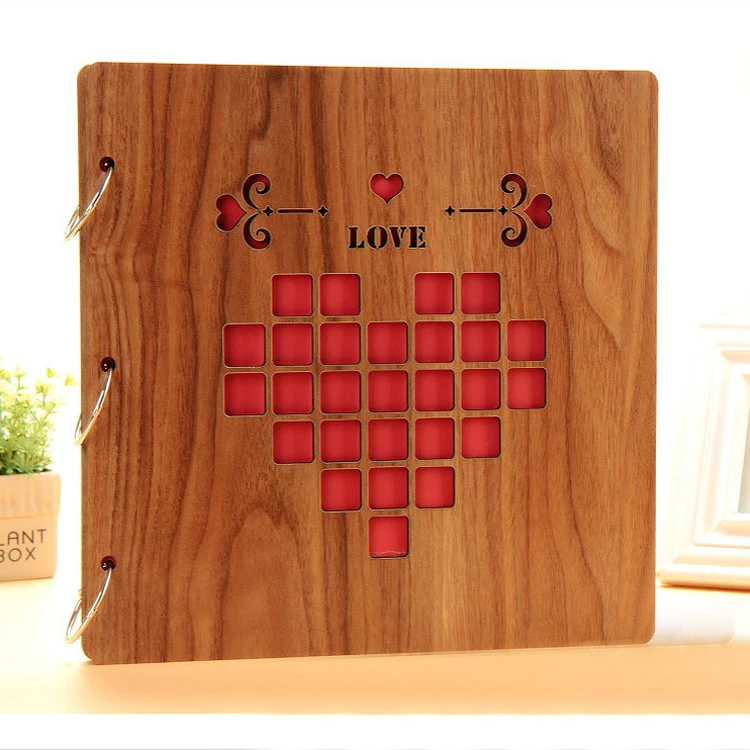 29*29cm Wood Craft Photo Album Square Scrapbook Make Wooden Photo Album Sexy Wood Carved Photo Album with 60 Pages