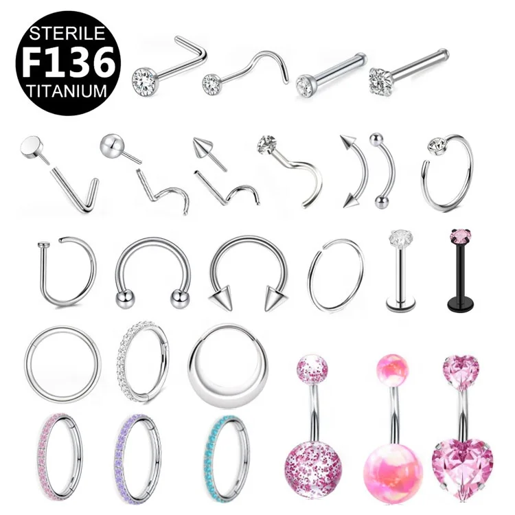 Getta astm f136 titanium gold push pin nose ring click 8mm cartilage g23 helix clickring titanium piercing jewelry