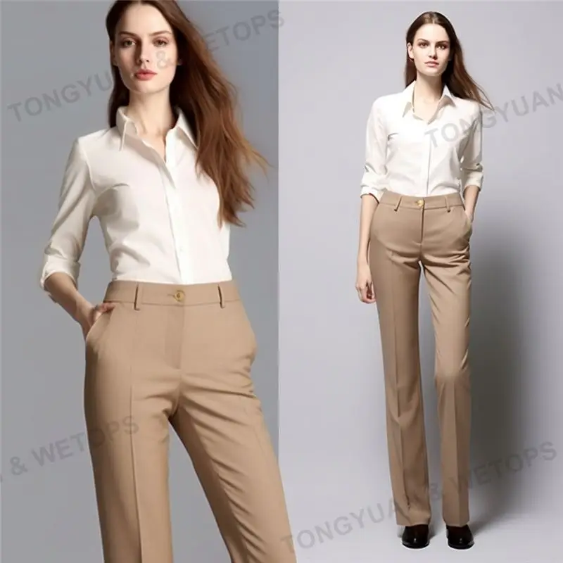Custom Pants Womens  Twill Fabric Straight  Leg Pants Vintage Suit Trousers Without Blazer Customized Women Straight Cut Pants