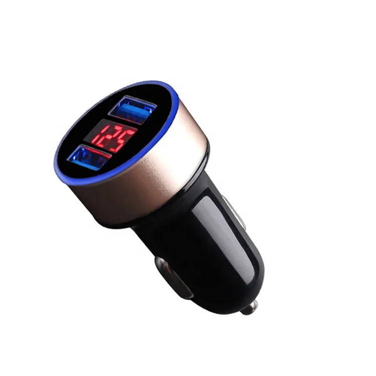 
High Quality Car Phone Charger 5V 2.4A Dual USB Port LED Display Quick Car Charger 