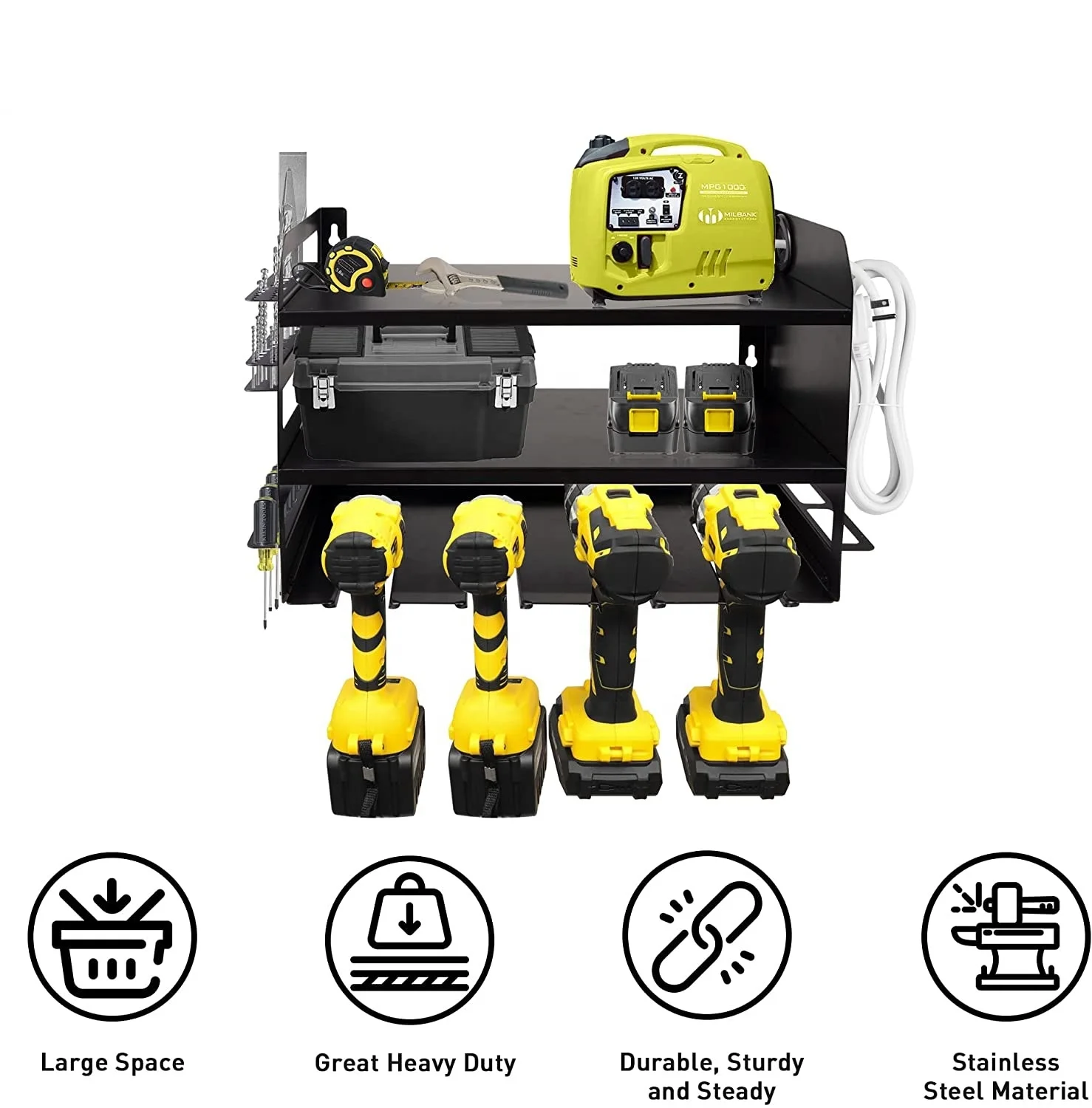 Power Tool Organizer with 5 Drill Rack,Battery Tool Organizer and Storage,Garage Heavy Duty Metal Tool Shelf
