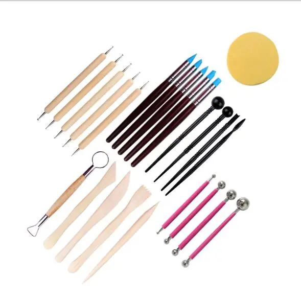 Art Supply 24-Piece Pottery and Clay and Sculpting Tools Set with Canvas Zippered Case