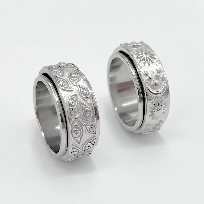 Hot sell sun moon and star Rotating stainless steel ring