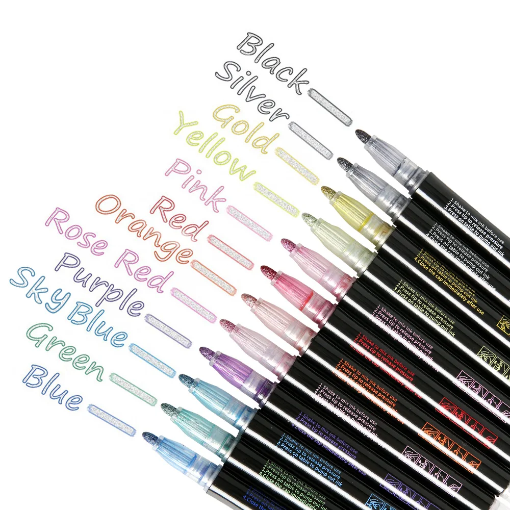 
12 colors Outline Marker pen, High Quality Fine colour Markers Double Line Pen metallic Outline Marker 