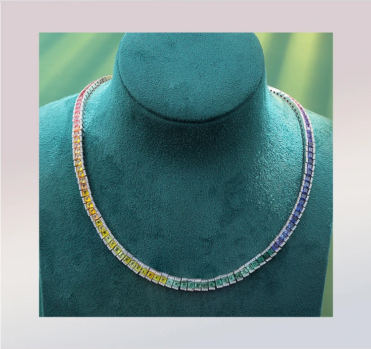 Charm Tennis Necklace Rainbow Necklaces 925 Sterling Silver Link Chain Fine Jewelry for Christmas Gift Idea Affordable Price