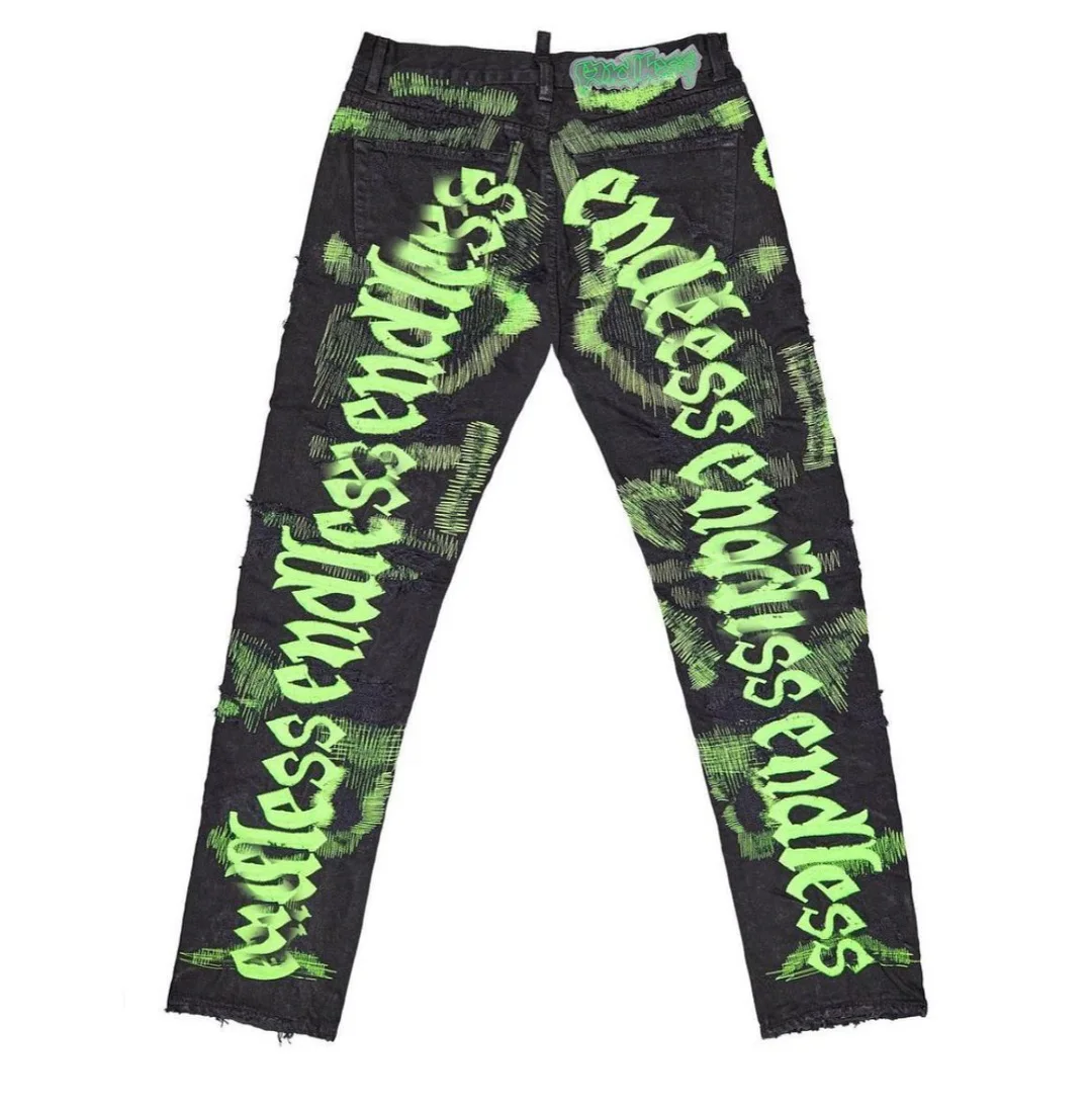 Top quality embroidery boot cut stacked pants fashion vintage stylish super ripped brand mens denim jeans custom