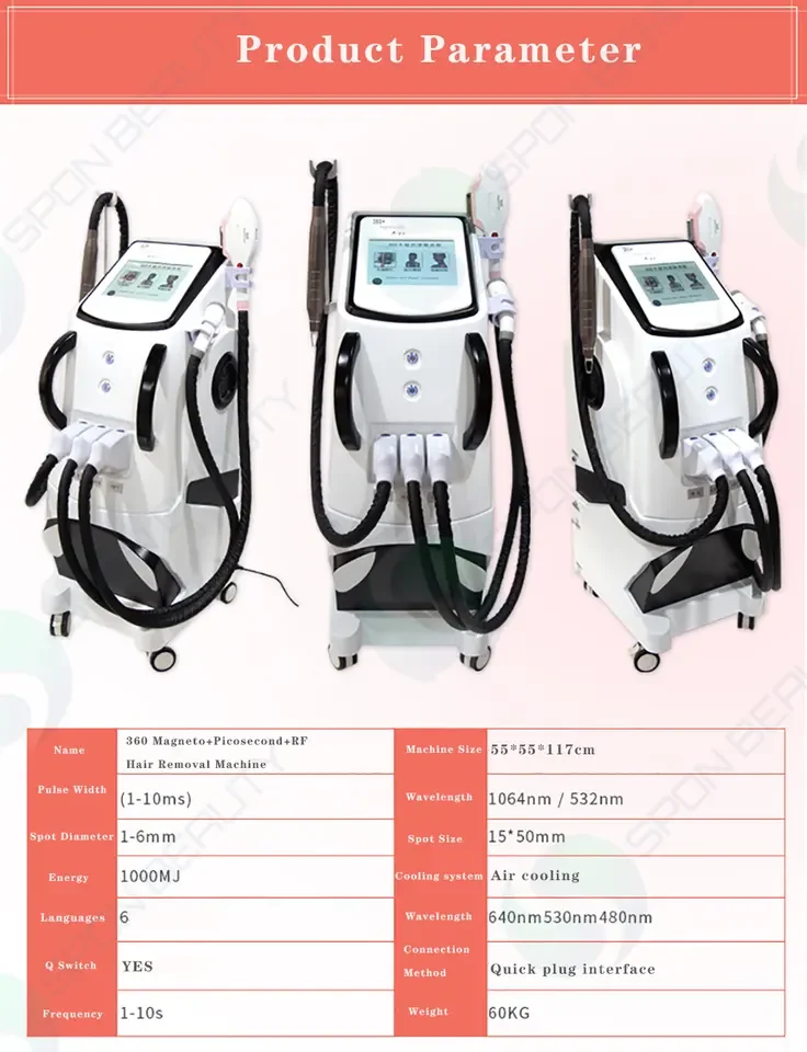 1IPL 360 Magneto / RF / Elight / ND Yag Laser for Black Carbon Wrist Skin Peeling Hair Removal and Tattoo Removal