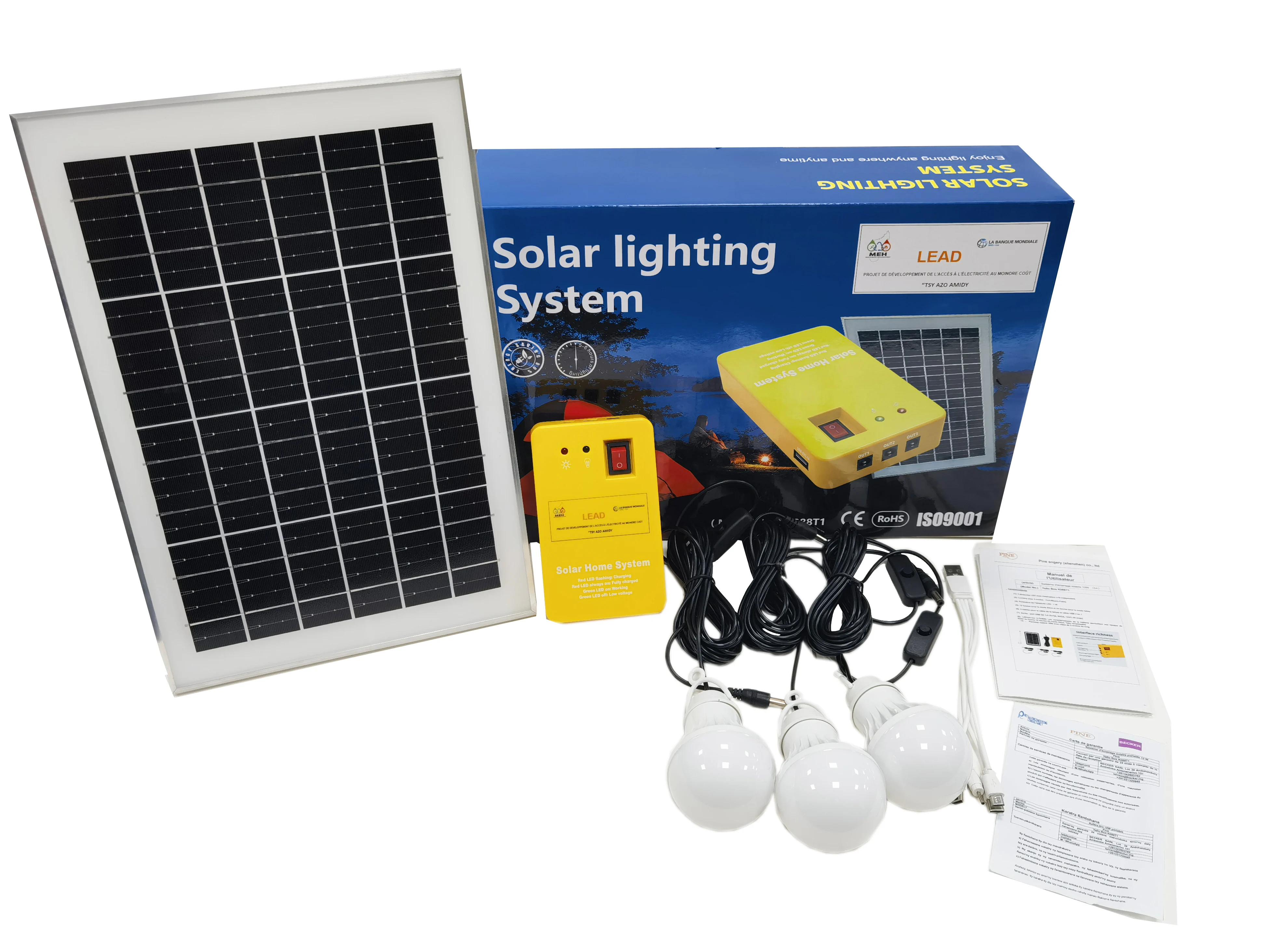 VeRasol certificated mini solar home light kit with 3 bulbs portable solar lighting system  3 bulbs with switch cable