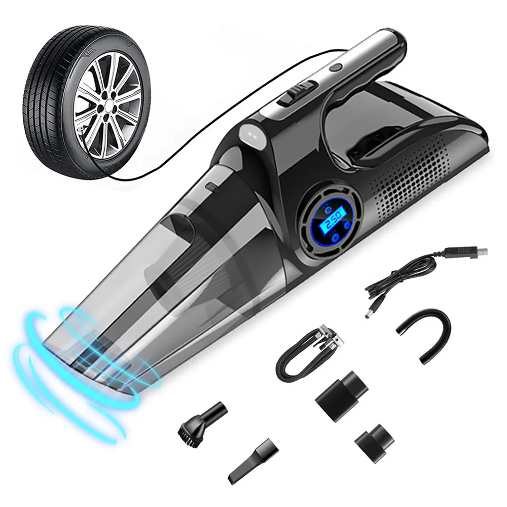 12V Cordless Digital Tire Inflators Pump Portable 4-in-1 Vacuum Cleaner with Compressor for Car Home Cleaning