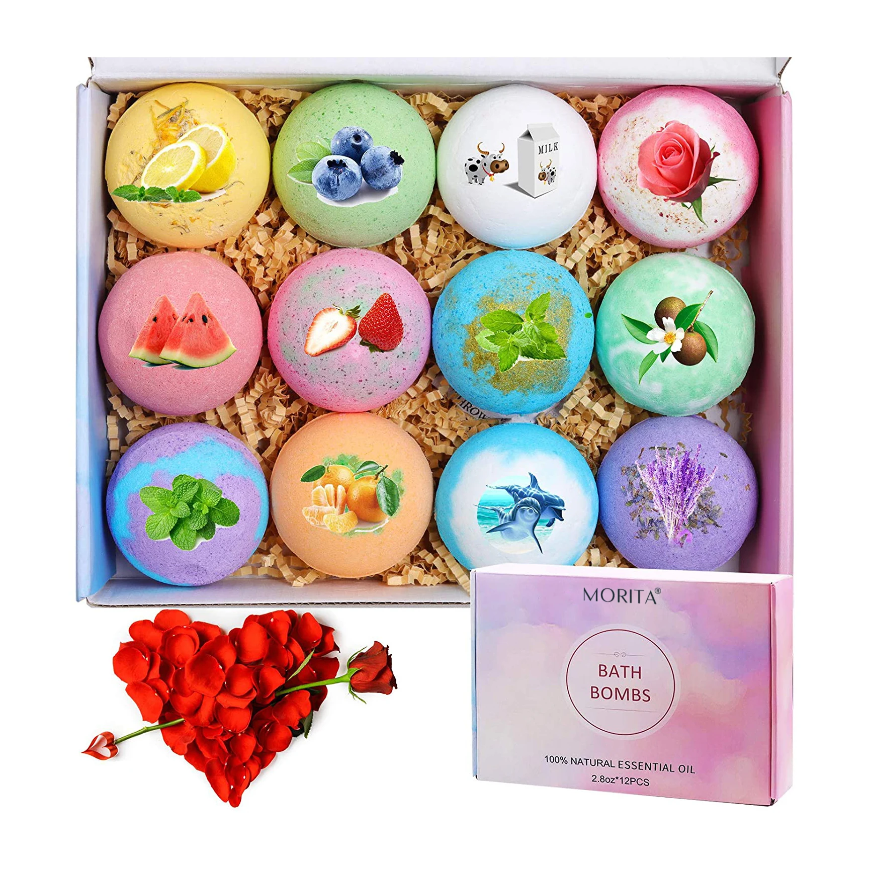 A Large Number of Spot Wholesale CBD Organic Lemen Rose etc Twelve Bath Bombs Set for Relax Your Body
