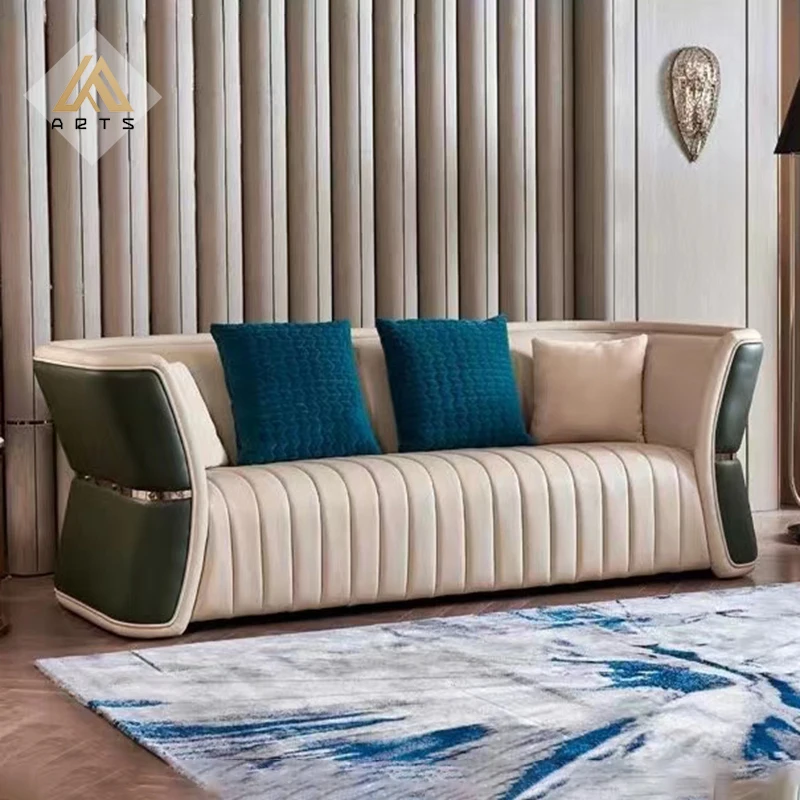 Italian  modern luxury design  sofa  villa  living room furniture slim waist new model  1 2 3 seat micro fiber leather sofa set