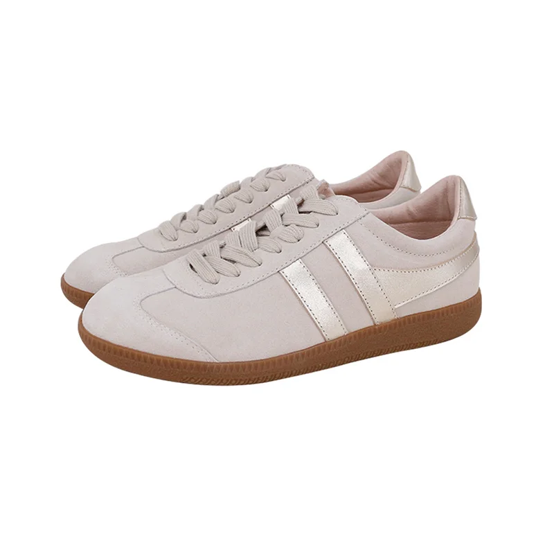 CHOOZII Wholesale Sport Shoes Ladies Women Stylish Suede Leather Lace Up Sneakers with Metallic Leather