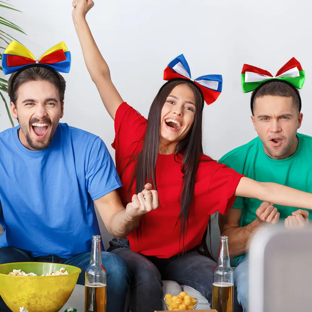 2024 Soccer Cup Cheerleaders Cute Hair Band Flag Bow Knitted Tie Headbands Normal Size Party Decorations Accessory Usage