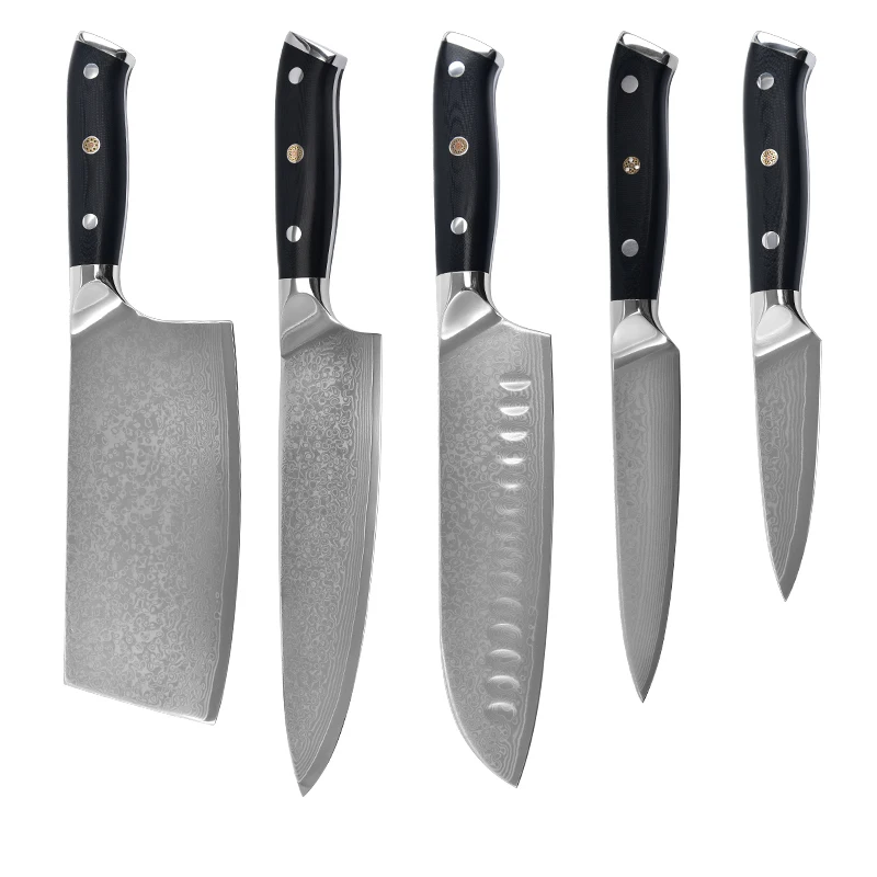 
5 pcs Japanese Damascus high carbon steel Kitchen knife set with G10 handle 
