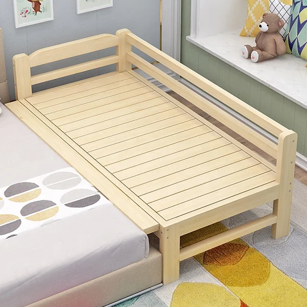 Wooden bed frame single children kids cot bed safety widening stitching baby bed