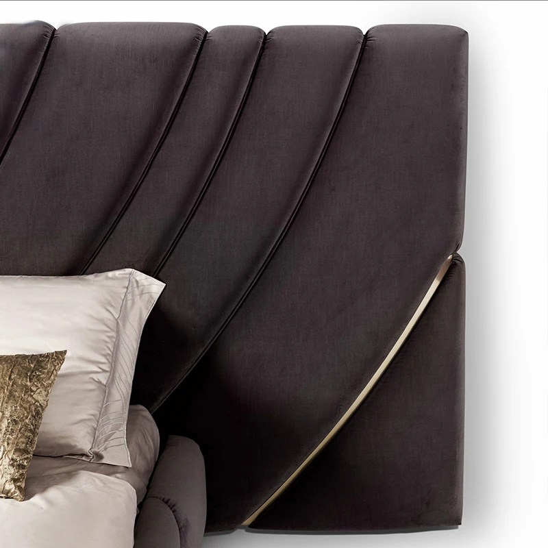 Итальянские современные новейшие дизайнерские кровати из мягкой кожи, размер King, 1,8 м, комплект двуспальной кровати, одеяло, мебель из искусственной кожи, Золотая легкая Роскошная спальня