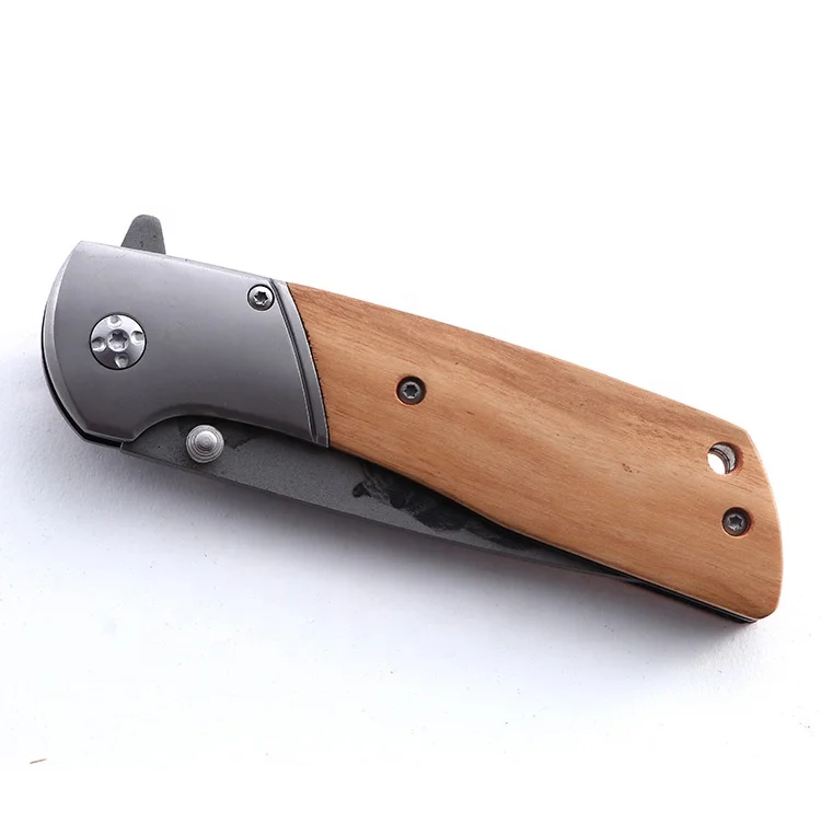  Olive wood handle with bear 3D printing blade camping survival knife stainless steel