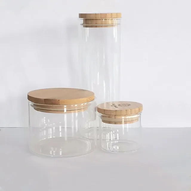 Стеклянная бамбуковая Крышка диаметром 85 мм герметичная банка из боросиликатного стекла стеклянная для хранения закусок приправ