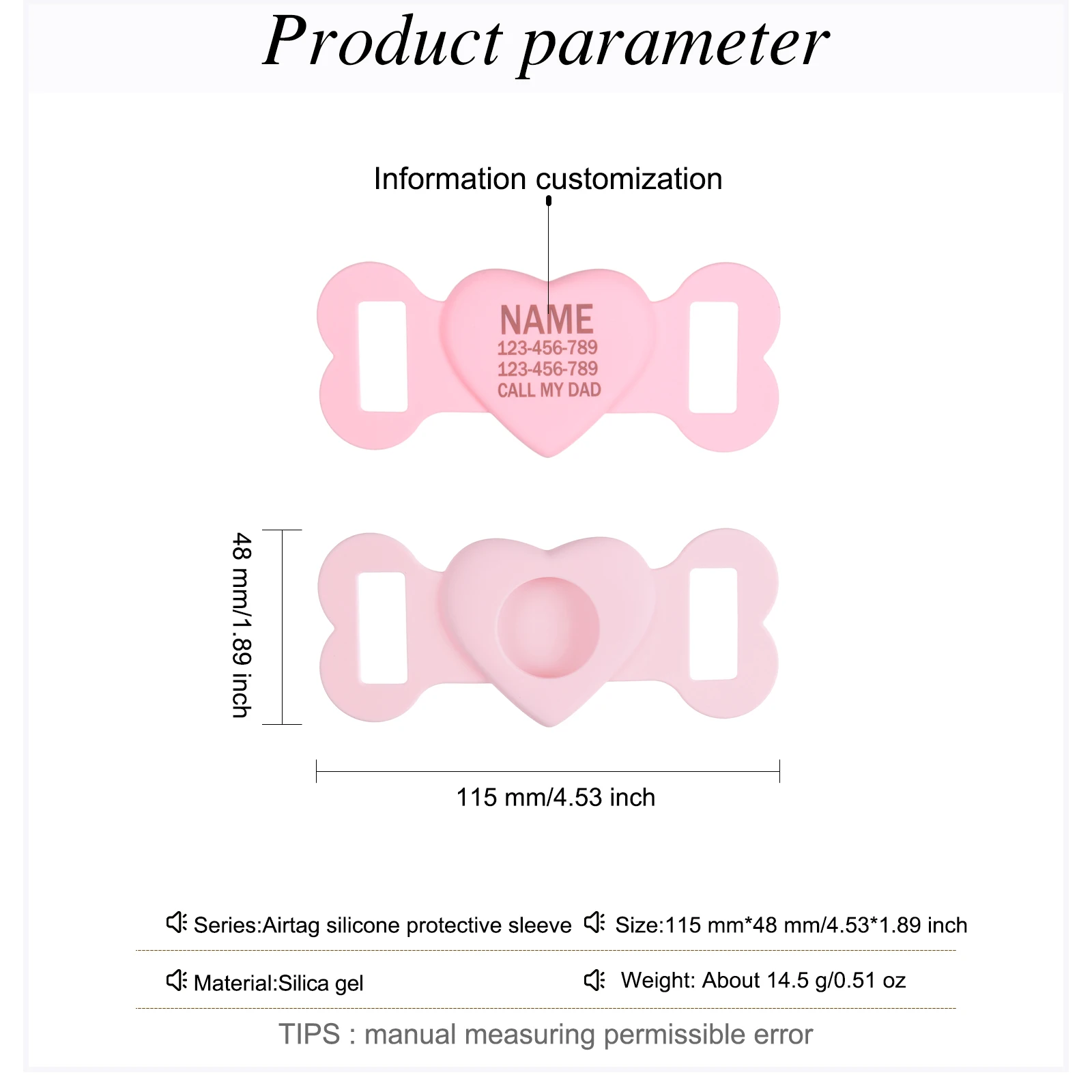 Custom Name Silica Gel Blank Airtag Holder Dog Tag Personalized ID Heart Air Tag Dog Collar