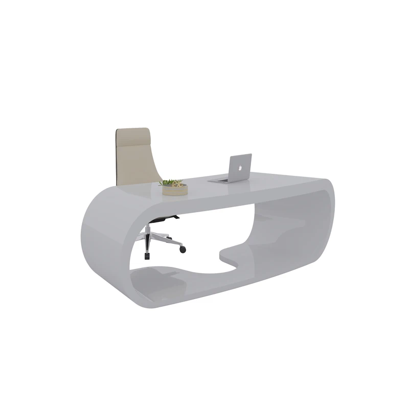 Modern Glossy Executive Office Desks Assembled MDF and Teak Boss Desk with L-Shaped Design for CEO Office or Apartment Use