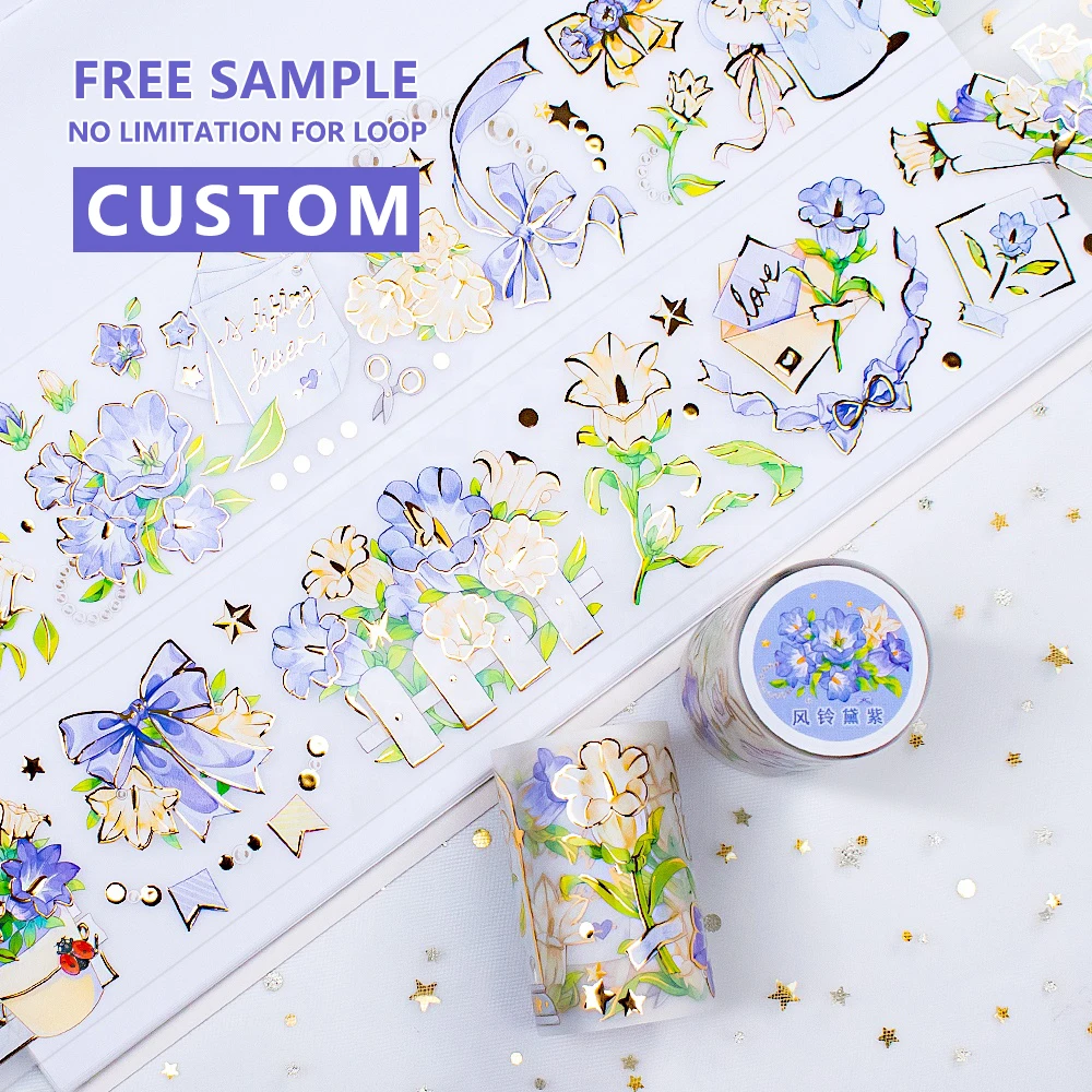 Flower PET Decorative Tape Roll Sticker Gold Folil Craft Taiwan Junk Journal Matte Custom PET Washi Tape For Journal
