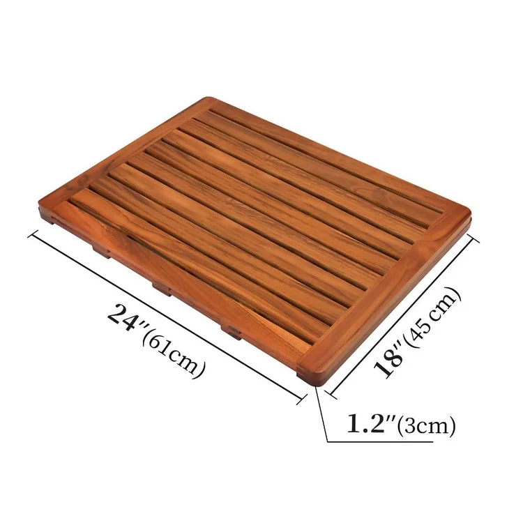teak wood bath mat shower mat non slip   wooden floor mat  large rectangles for spa home
