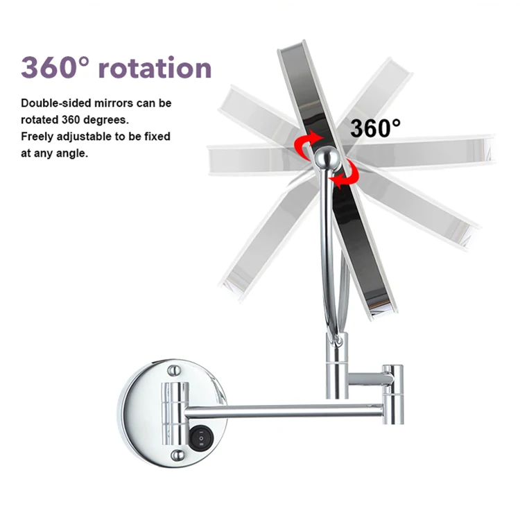 Factory Best Led Light Magnifying Mirror Wall Hanging Folding Bathroom Towing Shower Matte Black Makeup Mirrors For Hotel