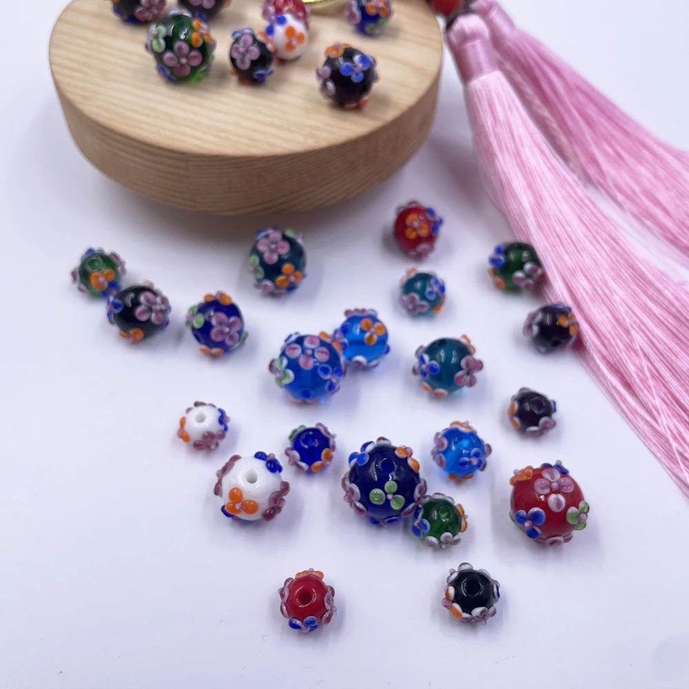 Lampwork Handmade Round Bulk Flower for Jewelry Custom Colorful 8mm 10mm 12mm Wholesale Murano Glass Bead