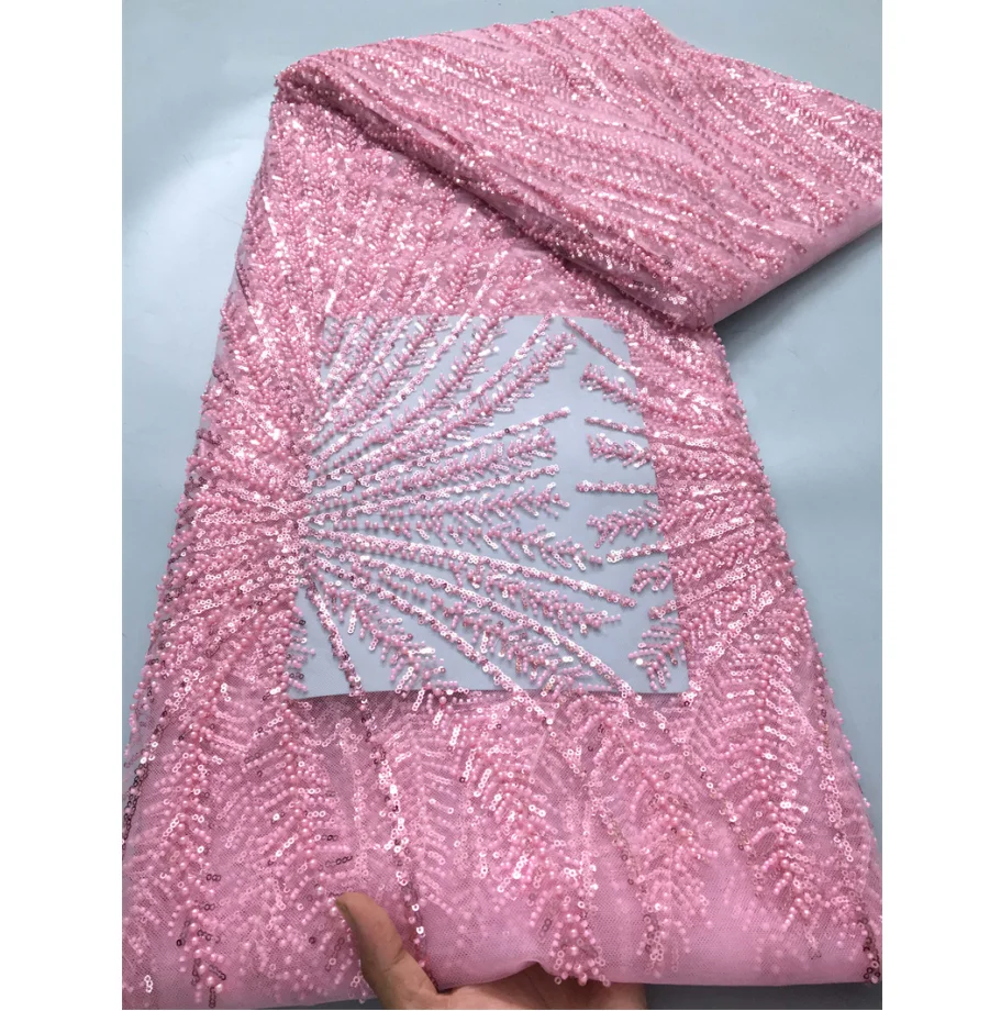 3980 African Nigerian Dubai Mesh Tulle Net Embroidered Applique Bridal Luxury Sequins Lace Fabric Beads Embroidery Lace Fabric