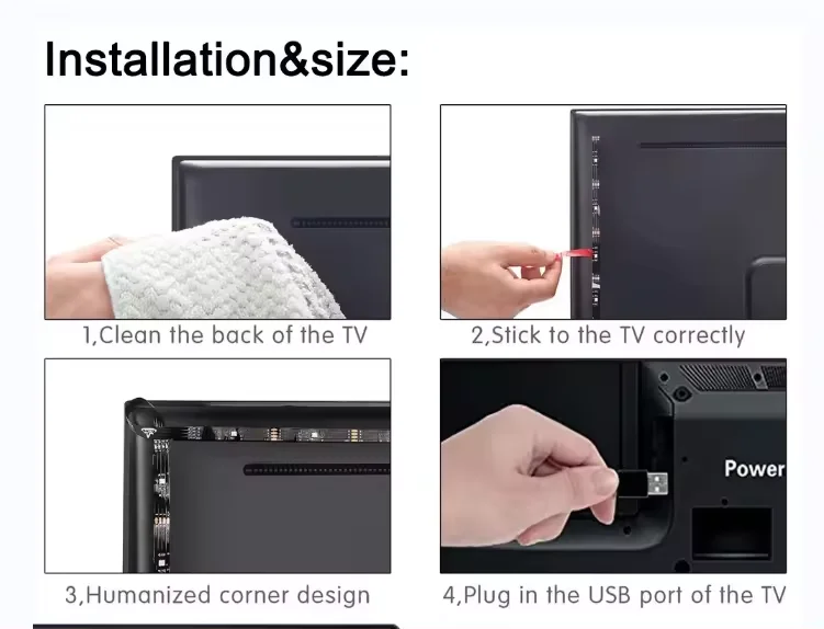 3M 90LEDS TV backlight bluetooth DC5V 24keys controller with remote control USB SMD led strip light RGB smd5050 IP65 for TV
