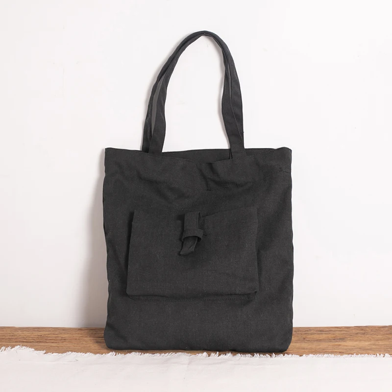 ISO BSCI Factory custom thick canvas tote bag with pocket shopping gift shoulder canvas black tote bag tote bag