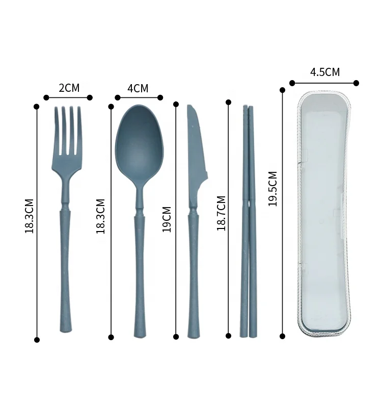 Vertical Wheat Straw Tableware Set Knife Fork Spoon Chopsticks Four-piece Student Outdoor Portable Tableware