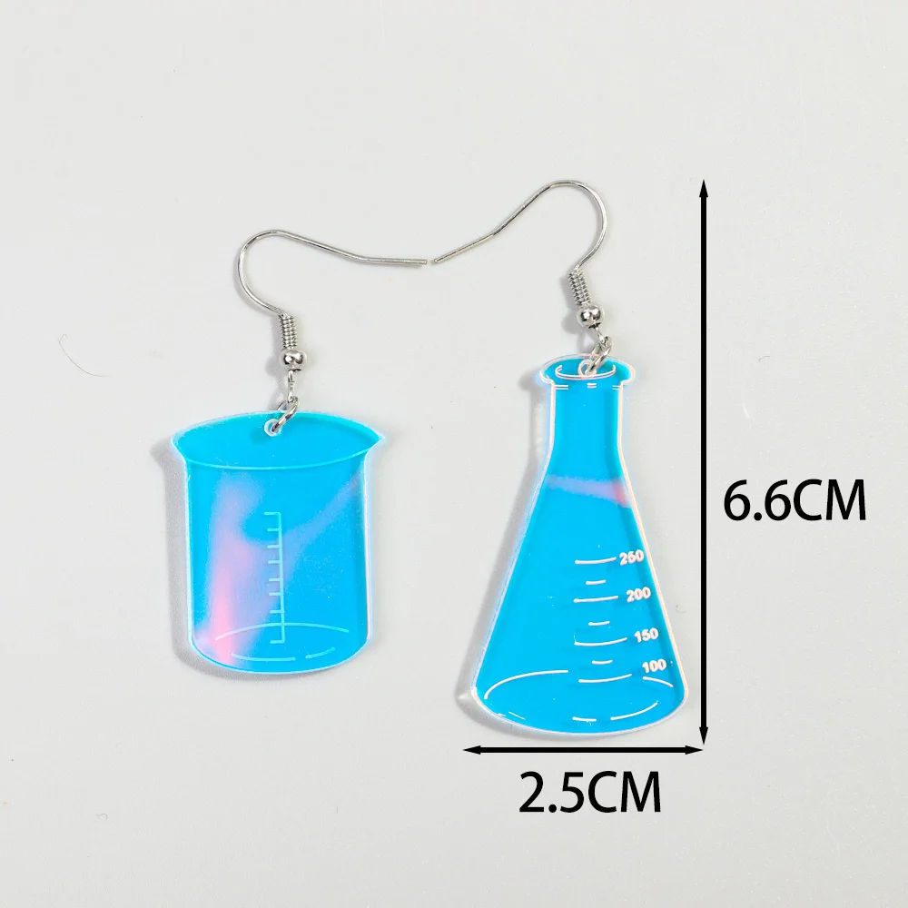 Cheap FMCG Jewelry Different Measuring Cups Beaker Containers Simple Laser Geometric Pendants Asymmetrical Acrylic Drop Earrings