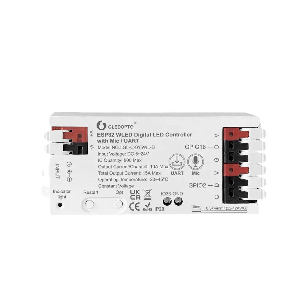 ESP32 WLED LED Strip Controller Mic UART Download Music Sound c RGB IC DIY WiFi APP Control Easy Wiring