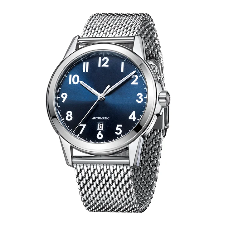 OEM custom logo pilot NH35 watch genuine leather automatic mechanical watches for man