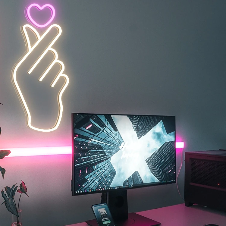 Factory wall-mounted finger heart shop store school bar neon signs led neon lights with PS board