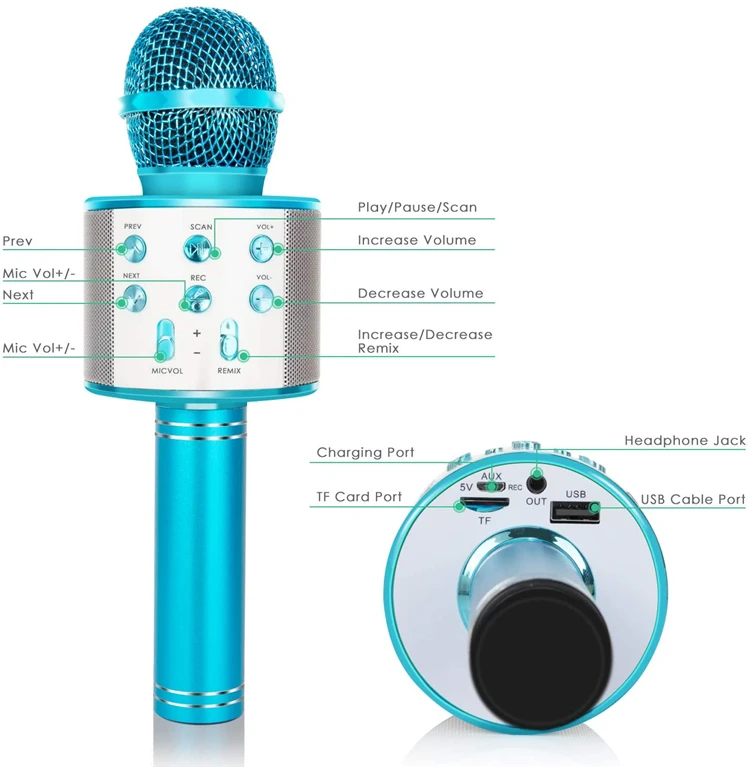 Wireless Karaoke Microphone Speaker 3-in-1 Portable Handheld Karaoke Mic Speaker Portable Microphone with Speaker