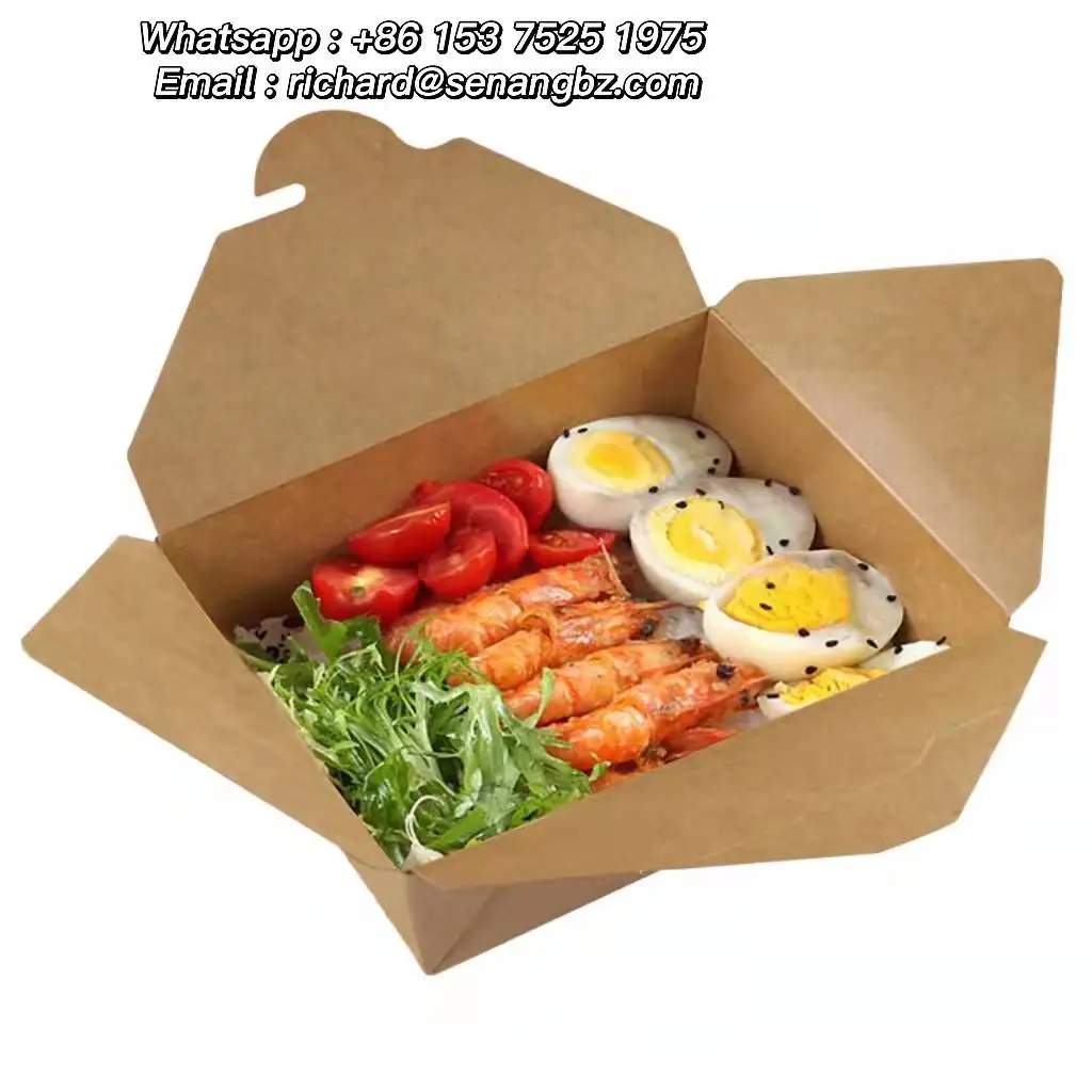 Hot Selling Recycled Brown Kraft Paper Food Grade Packaging Box  Salad Sandwich Takeaway Food Lunch Box  800ml