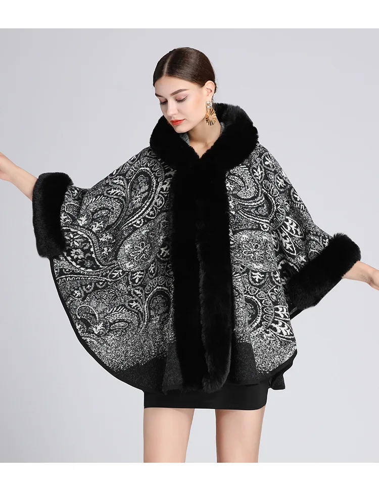 Elegant Winter Faux Mink Fur Cardigan Shawl Warm Hooded Coat