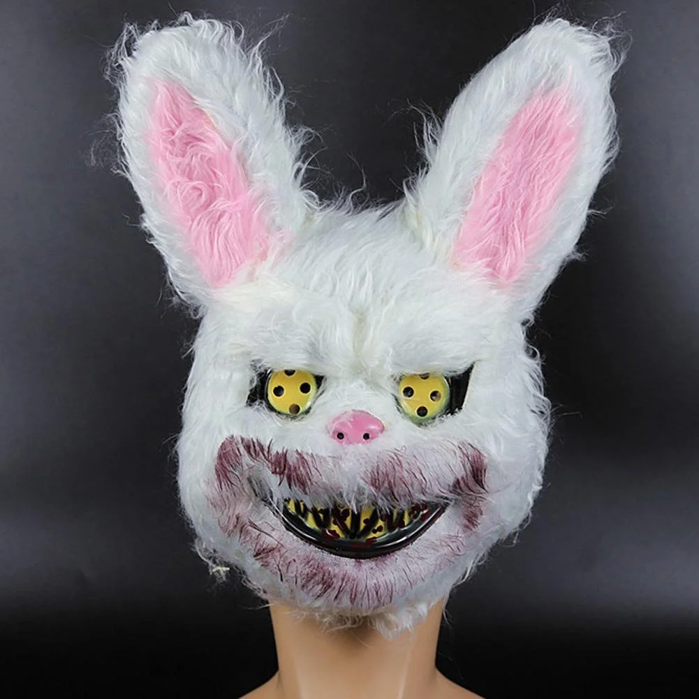 Halloween Bloody Bunny Mask Bloody Plush Creepy Rabbit Animal Head Mask for Cosplay Masquerade Party Supplies