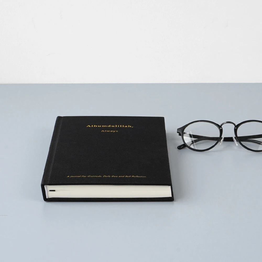 Daily planner affirmation prayer journal gold foil stamping logo black fabric linen notebook custom book printing bible journal