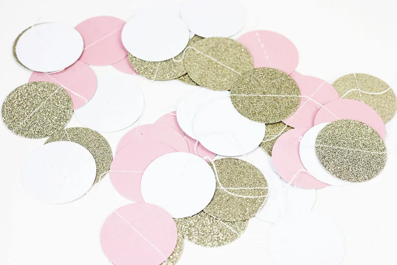 Party Supplies 11 Feet Glitter Gold White Pink Big Paper Hanging Circle Garland