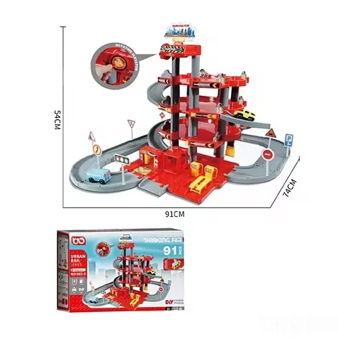 Child Puzzle Funny Play Game Interactive Toys 4-Story Manual Parking Building Track Toys With 1 B/O Electric Car Vehicle For Kid