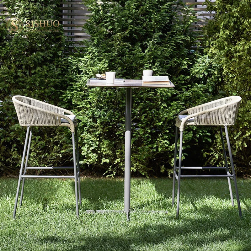 Commercial  Aluminum Frame Bar ArmChair Kitchen Rope Bar Stool Chair With Backs
