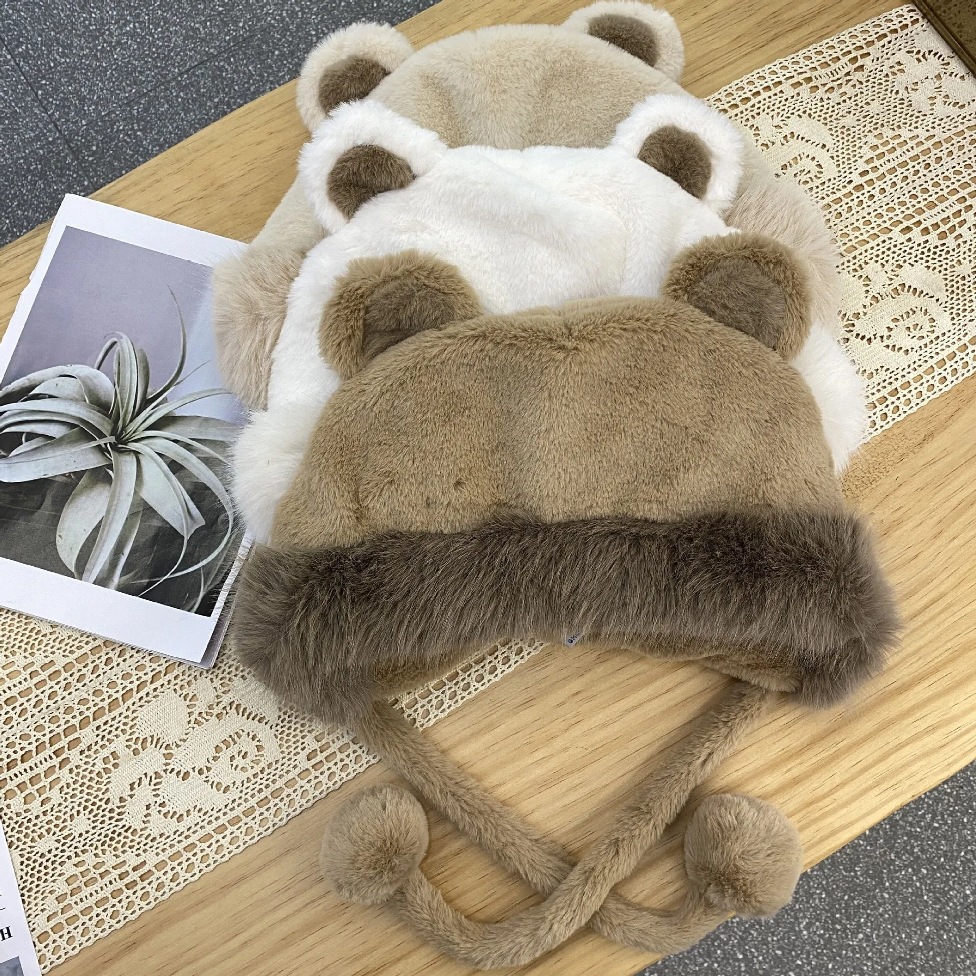 Autumn and Winter New Version Cute Thickened and Warm Female Little Bear Ear Plush Hat Women Ear Protector Hat