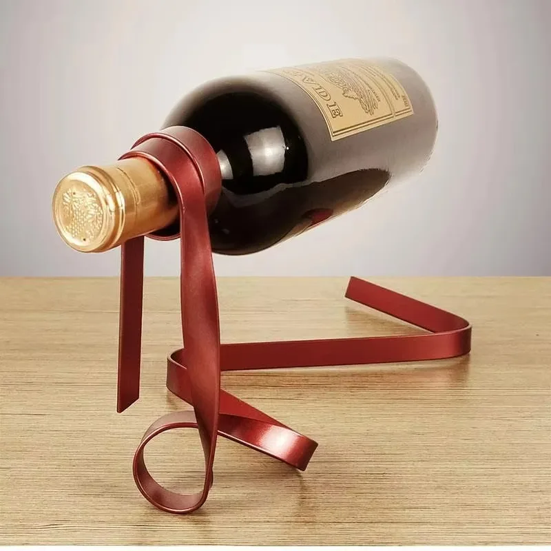 Colorful Ribbon Iron Wine Bottle Holder Creative Iron Suspended Wine Rack Bar Tabletop Wine Display Rack Bottle Holder