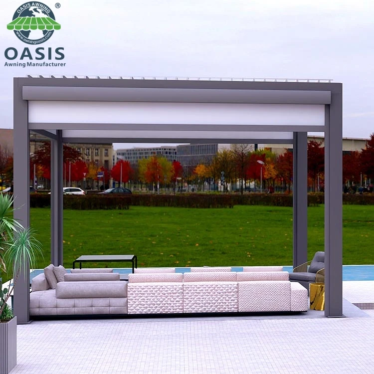 Eco-Friendly Sun Shading Motorized Solar Waterproof Arch Pergola Terrace Roofing Gazebo Louvres Garden Aluminum Pergola