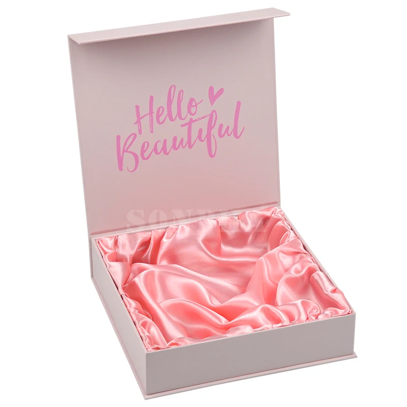 Custom Logo Cardboard Magnetic Box Packaging hair extension wig box for Clothing Jewelry Skincare Makeup box with satin lining