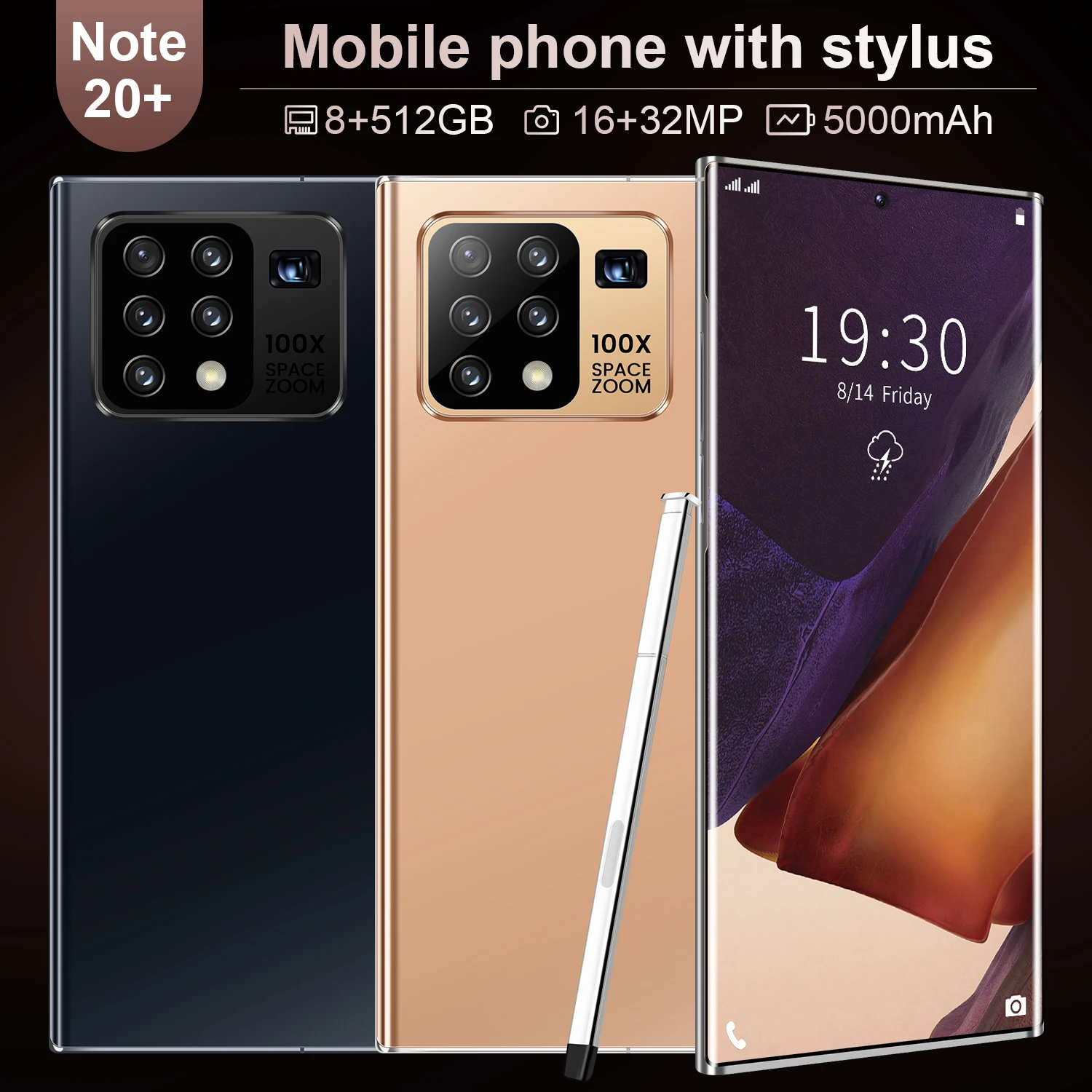  Лидер продаж Оригинальный разблокированный мобильный телефон Note20 + Android AMOLED 3G 4G