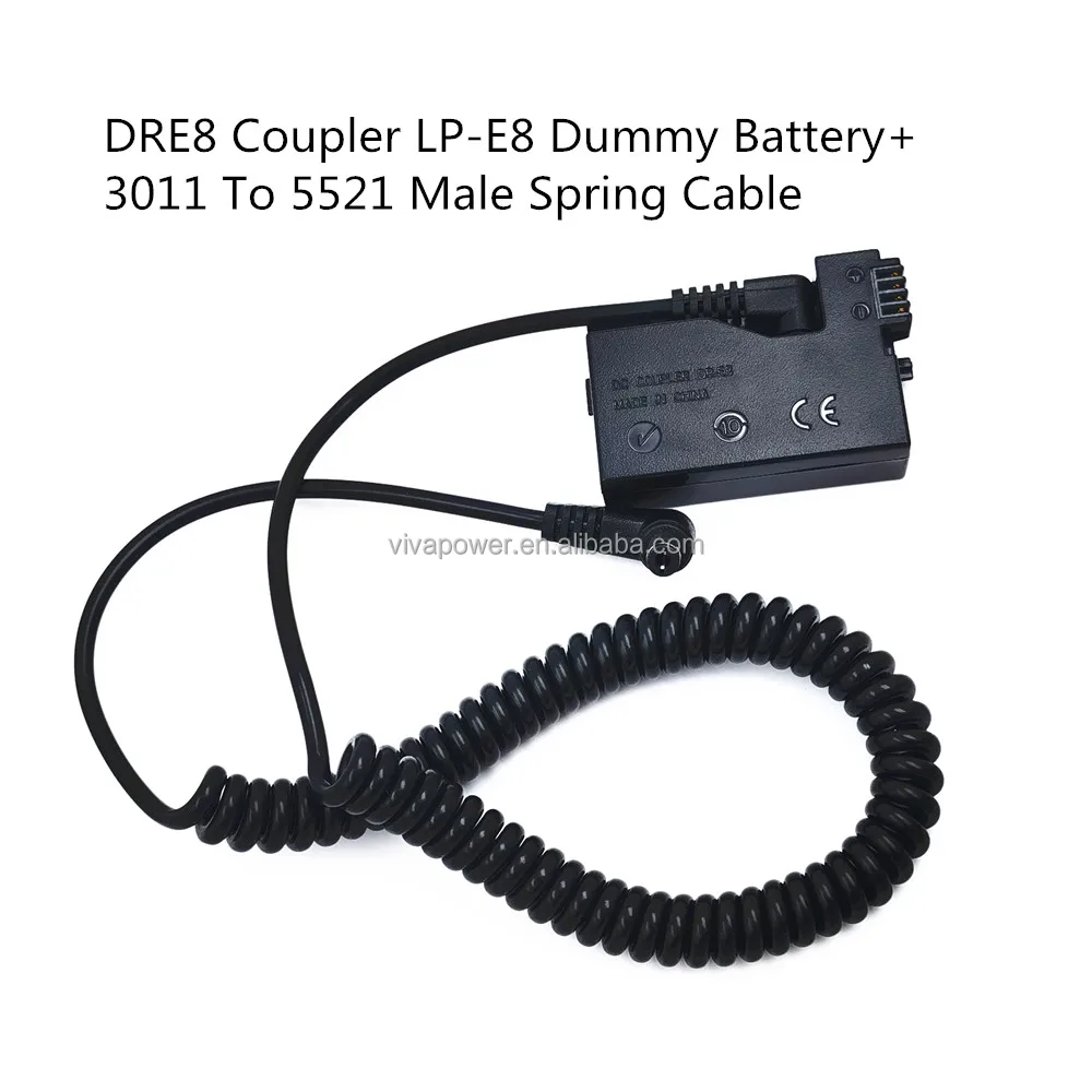 DR E8 DC Coupler+3011 To 5521 Male Spring Cable LP-E8 Dummy battery For Canon EOS T3i T4i T5i 550D 600D 650D 700D Kiss X4 X5 X6